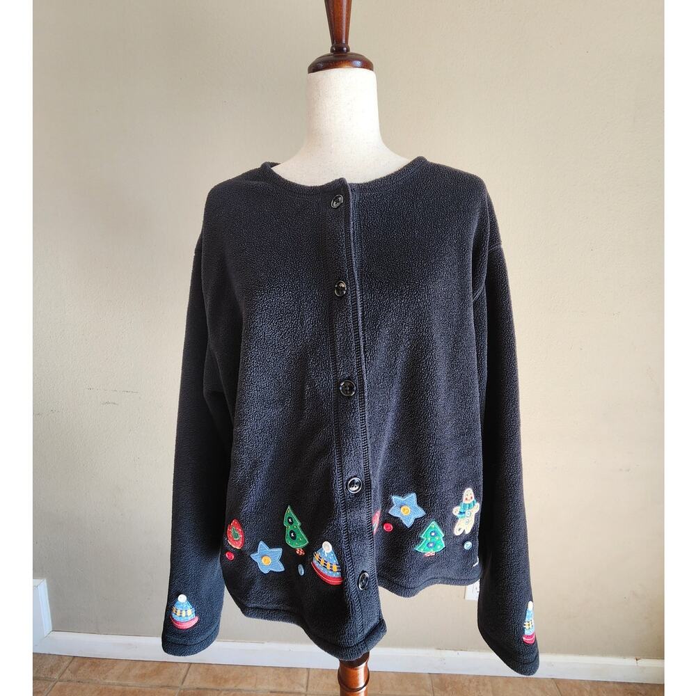 C & B Sport Women's Christmas Holiday Fleece Buttons SZ Large - Picture 1 of 9